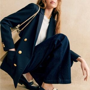 Sezane Navy Blazer with Gold Buttons